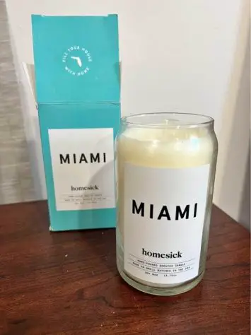 Florida gifts A soy wax candle with a label for Miami