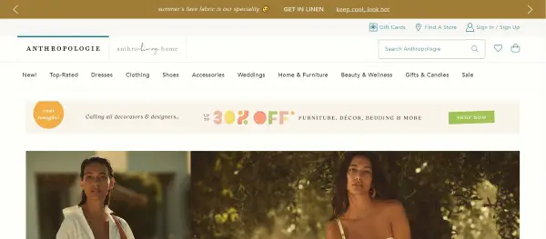 Screenshot of Antropologie website for gifts