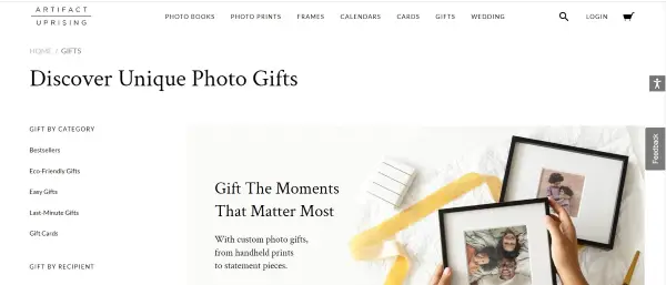 Screenshot of Artifcat Uprising website for gifts