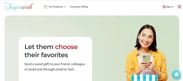 Screenshot of Minted website for Sugar Wish a gift website for food