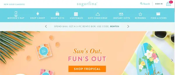 Screenshot of Sugarfina website for sweets
