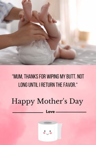 Image of a mom changing a diaper and a funny text