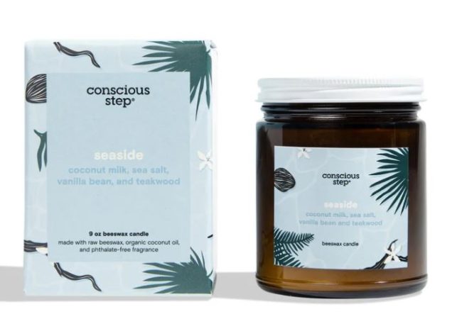ocean-themed gifts An ocean-inspired candle and the packaging