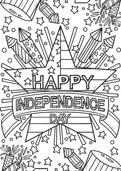 coloring-pages-4th-of-july1 Happy Independence Day coloring sheet with stars, fireworks, and a busy design