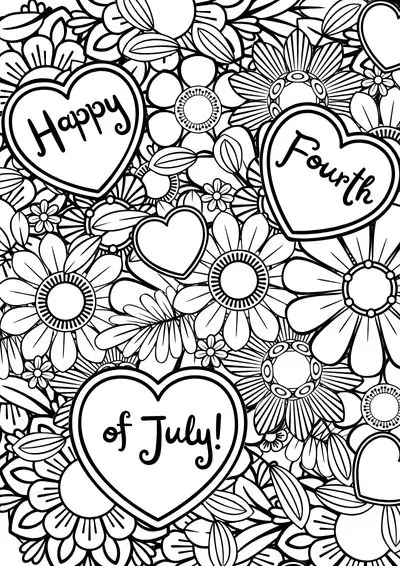 coloring-pages-4th-of-july18 Happy 4th of July coloring sheet in mandala style with heart and text