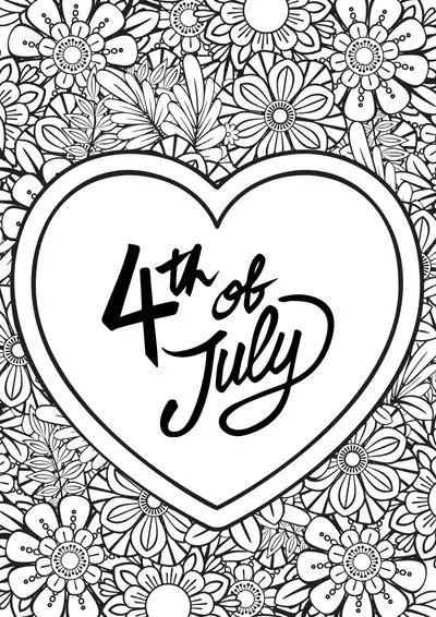 coloring-pages-4th-of-july19 Mandala style 4th of July coloring page with a heart in the middle