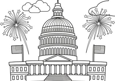 coloring-pages-4th-of-july24 The US Capitol building with fireworks coloring page
