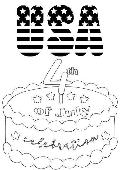 coloring-pages-4th-of-july5 4th of July coloring with "USA and a cake