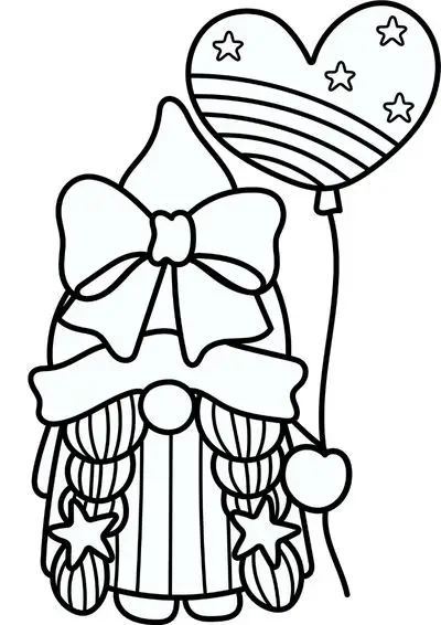 coloring-pages-4th-of-july9 Coloring page of a gnome holding a ballon with the flag of US