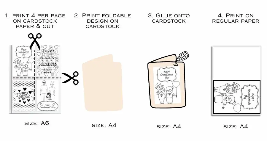 grandparents day coloring pages A schematic picture of four different ways to print a coloring sheet to make cards