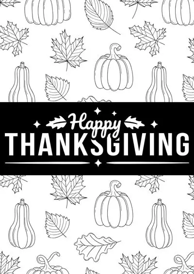 Happy Thanksgiving coloring page iwth pumpkins in the background