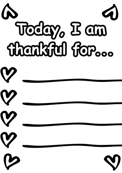 "Today i am thankful for" page with lines to fill in the blanks