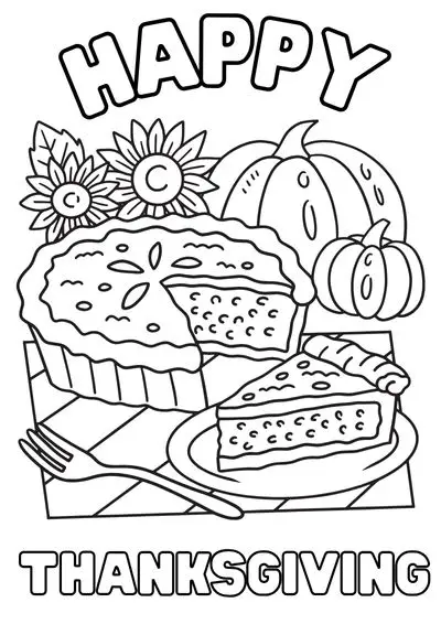 Happy Thanksgiving coloring sheet with food