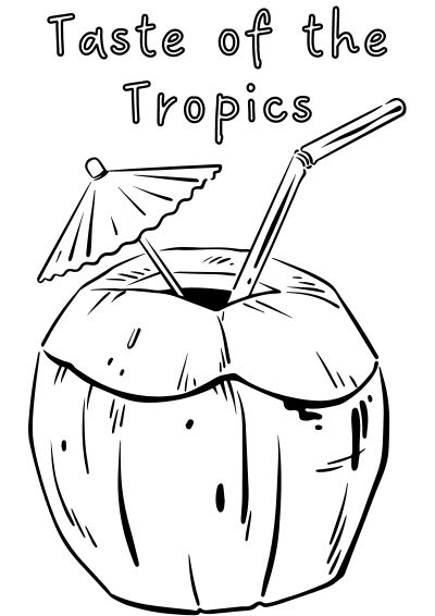 travel-coloring-pages-15 Taste of the tropics and a coconut with a straw to color in