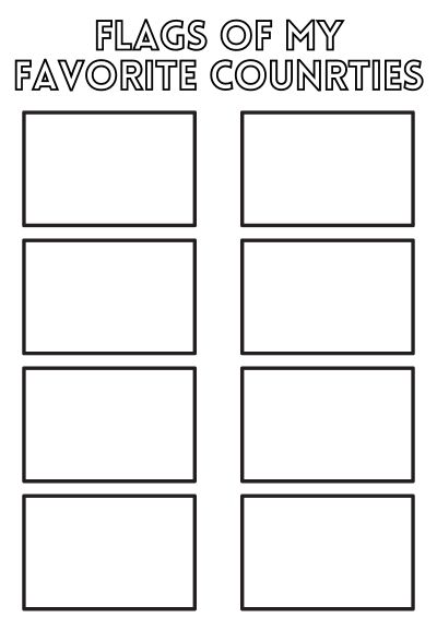 travel-coloring-pages-19 travel coloring pages with "flags of my favorite countries" and eight empty rectangles