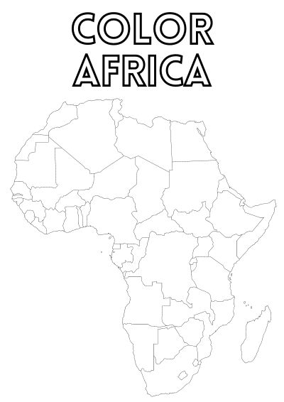 travel-coloring-pages-2 An empty map of Africa and the text 'Color Africa'
