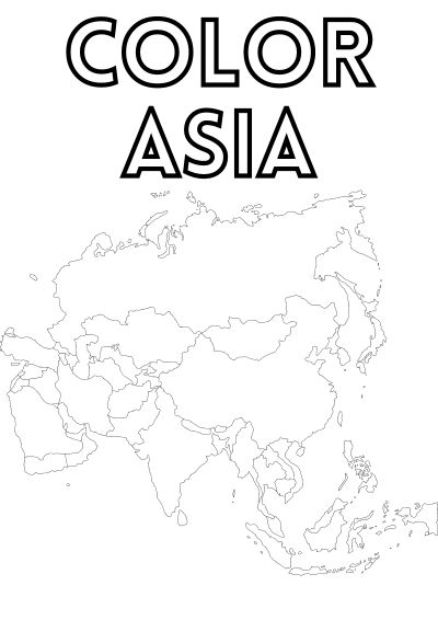 travel-coloring-pages-3 An emptymap of Asia and the text 'color Asia'