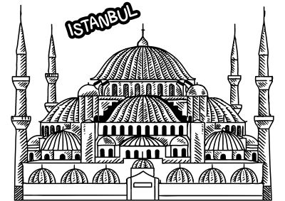 travel-coloring-pages-36 A coloring page of a mosque in Istanbul
