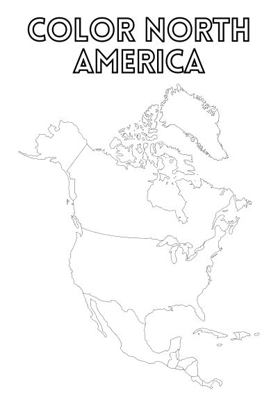 travel-coloring-pages-4 An empty map of North America and the text ; Color North America'