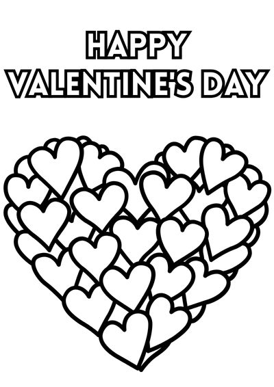 valentine-coloring-sheet (10) Valentine's Day coloring sheet of a heart made from hearts and "Happy Valentine's day"
