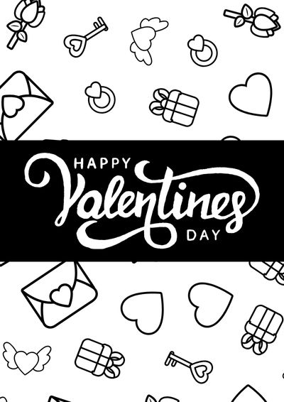 valentine-coloring-sheet (7) Happy Valentine's Day coloring page with romantic icons to color in