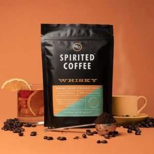 Bag of coffee beans infused with whiskey