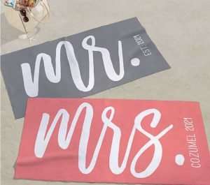 wedding gifts for travelers Mr and Mrs beach towel