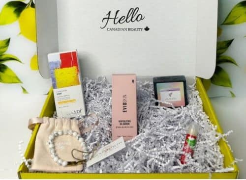 A box filled with beauty products from Canada