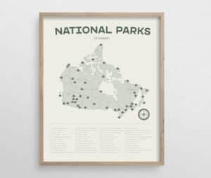A poster with the map of Canada and its national parks