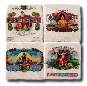 Cuban gifts Set of four coasters from Cuba with a print from Cuban cigar labels