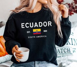 Woman wearing a black hoodie in Ecuador theme