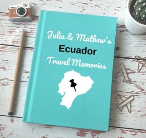 A travel journal with a map of Ecuador