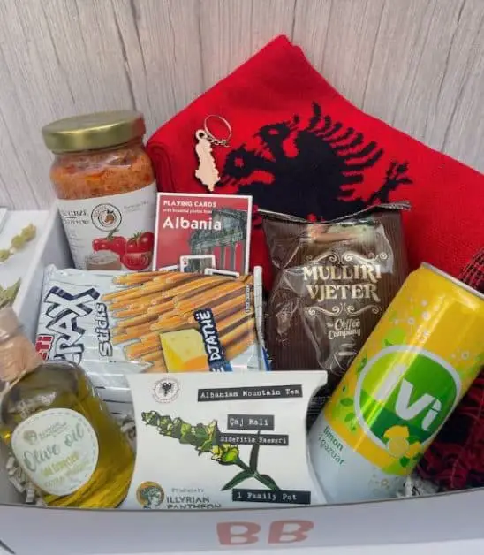 Albanian gifts An Albanian gift basket with food and items from the country