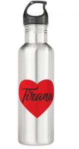 Albanian gifts Water bottle with heart and Tirana