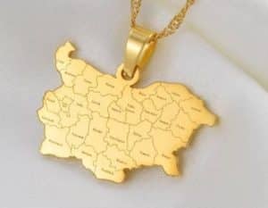 best bulgarian gifts A golden necklace with a pendnt in the shape of the map of Bulgaria