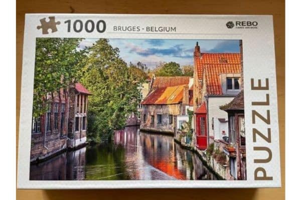 A box of a jigsaw puzzle from Bruges in Belgium