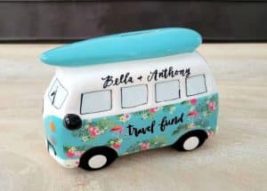 stocking stuffers for travelers A small piggy bank in the shape of a hippie van