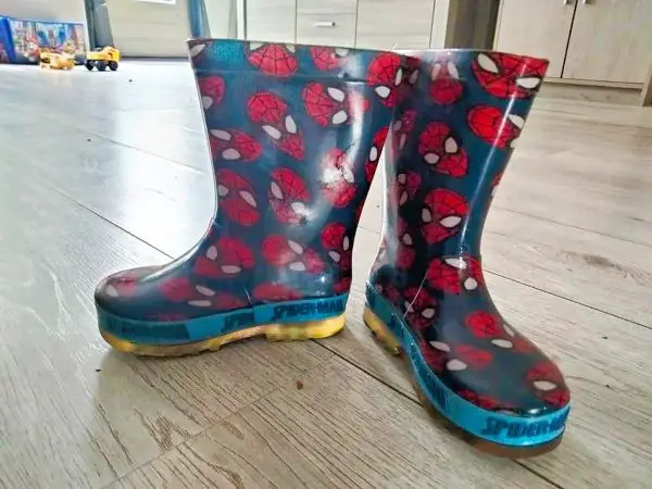 Spiderman rain boots for kids with lights at the bottom