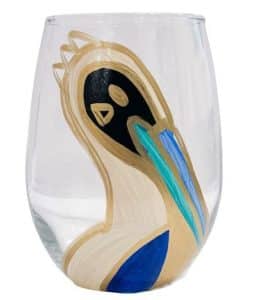 Wine glass with a painted pelican
