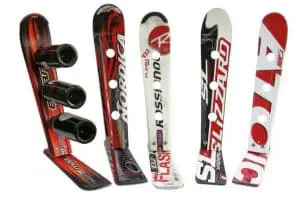 Old skis used as wine rack