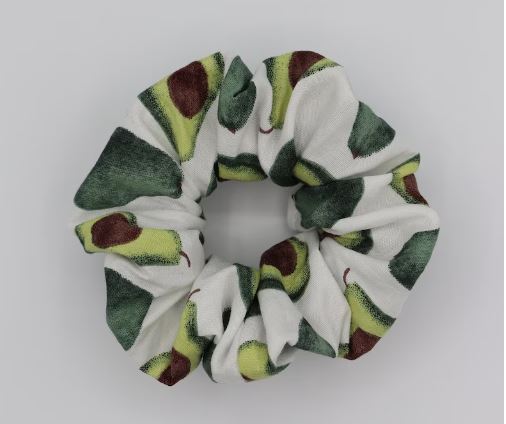 A scrunchie with a print of avocados