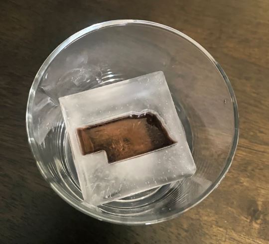 An ice cube in the shape of the map of a US state