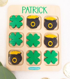 St Patrick's day gifts A wooden game of tic tac toe in St Patrick's Day theme