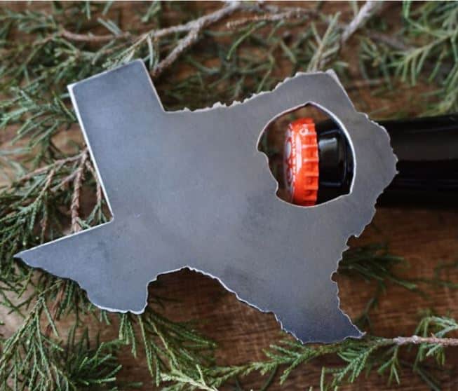 Texas gift ideas A metal bottle opener in the shape of the map of Texas