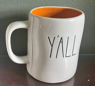 Texas gift ideas A white coffee mug with the word "y'all"