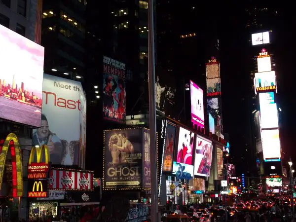 A photo of times square at night
