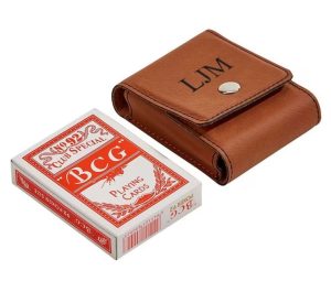 gifts for card players A leather case holder for a deck of cards