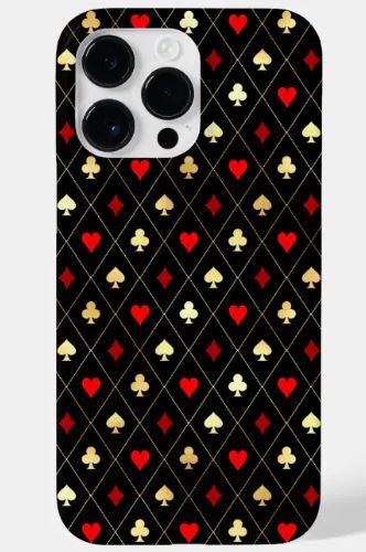 gifts for card players A black phone case with the four suits of cards