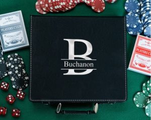gifts for card players A leather case holder for a poker set