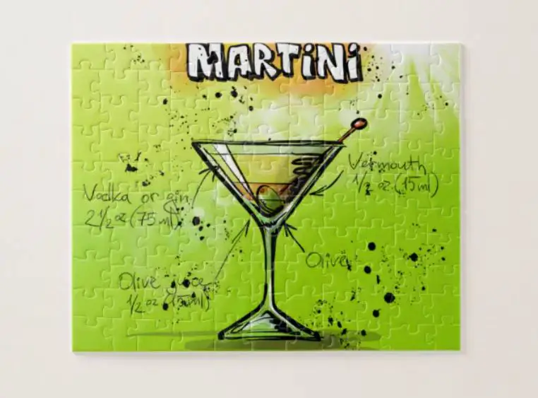 A jigsaw puzzle of a martini glass